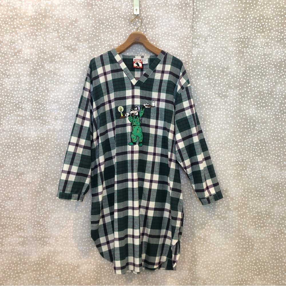 Vintage Disney Mickey Inc Goofy Sleepshirt Nightgown PJs Flannel Embroidered Y2K